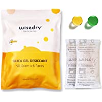 wisedry 50 Gramos [6 Paquetes] Gel De Sílice bolsitas Paquetes con Perla de Naranja Indicador de Humedad Desecante…